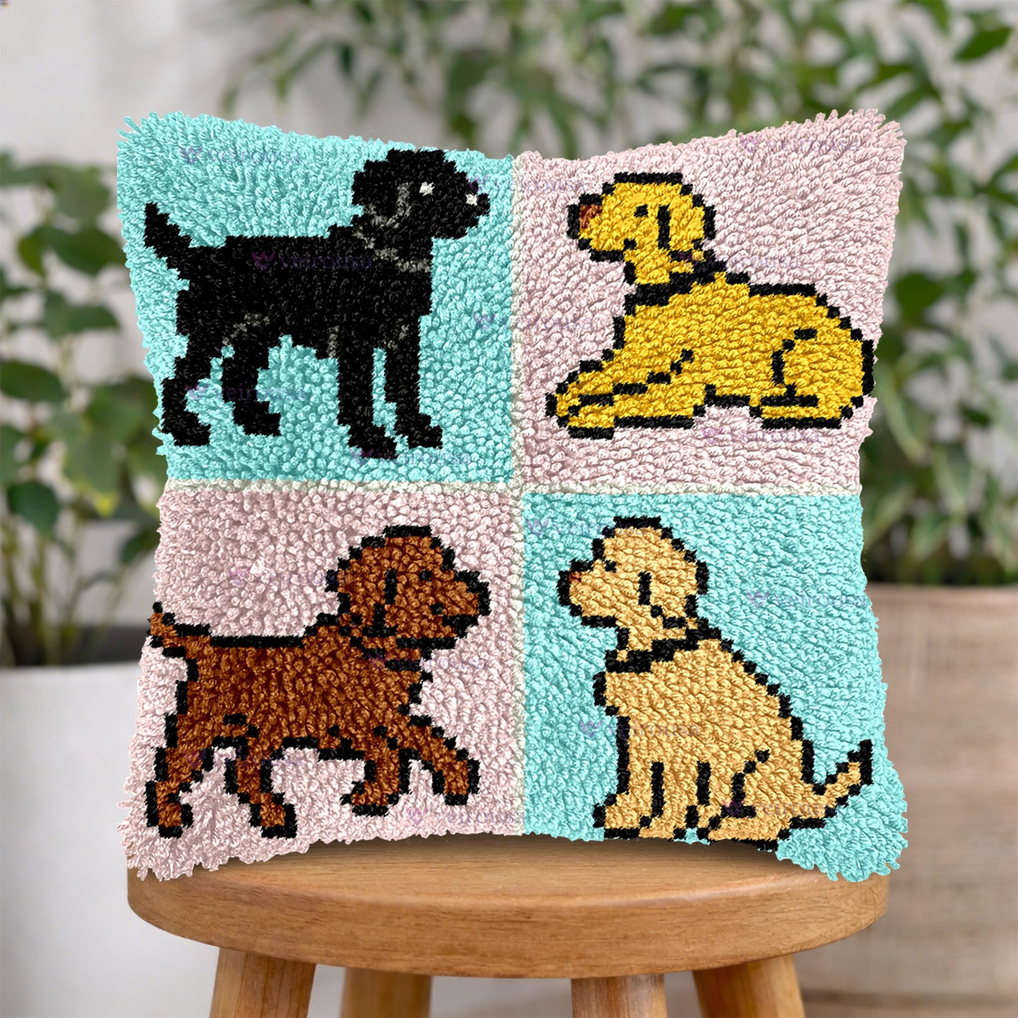 Veirousa Line Art Dogs Latch Hook Pillow Kit