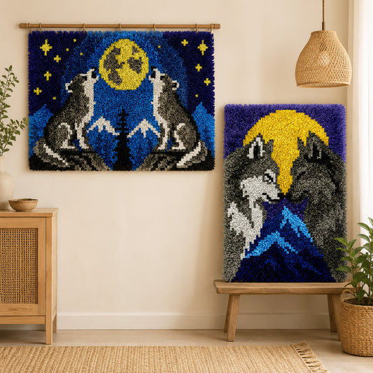 Veirousa Moonlit Wolves Latch Hook Rug Kit