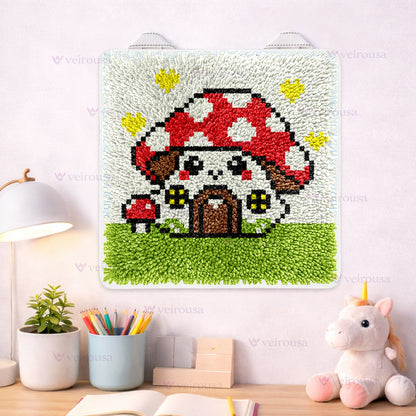 Veirousa Mushroom House Latch Hook Mini Rug Kit