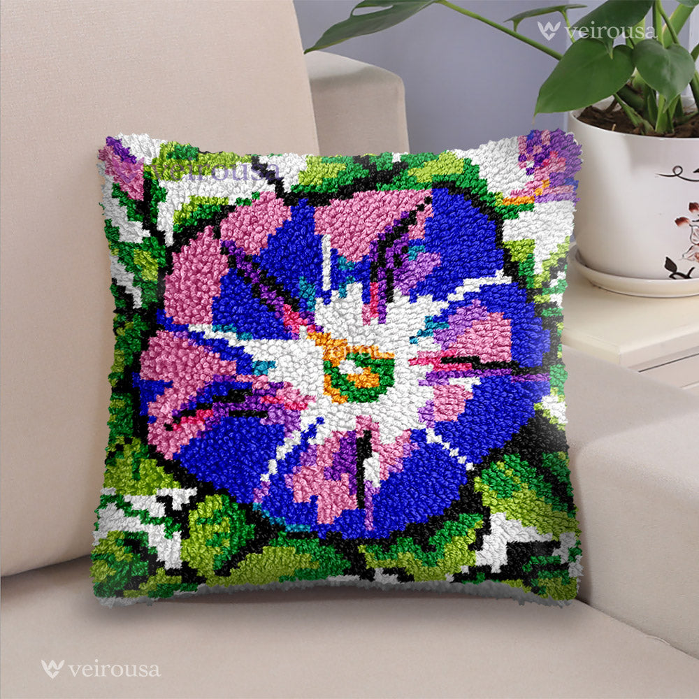 Veirousa Purple Morning Glory Flower Latch Hook Pillow Kit