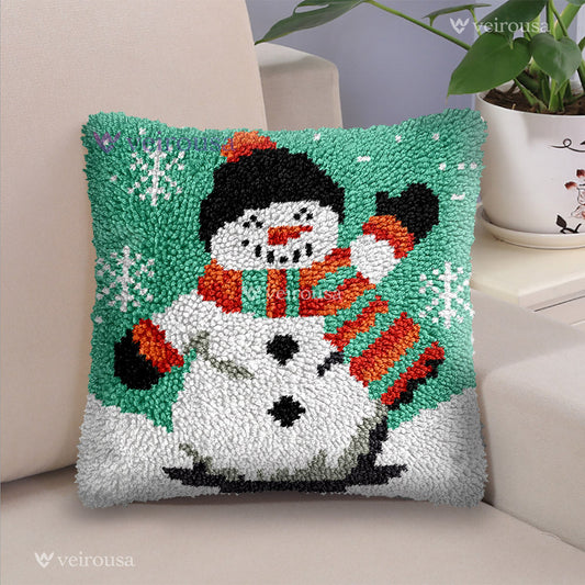 Veirousa Smiling Waving Snowman Latch Hook Pillow Kit
