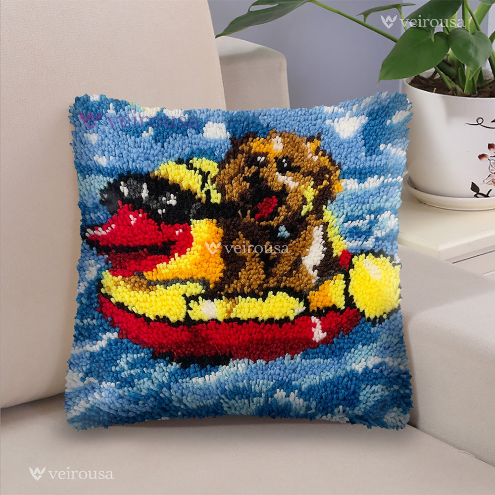 Veirousa Splashing Teddy Puppy Latch Hook Pillow Kit