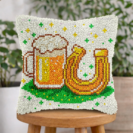 Veirousa St. Patrick’s Day Beer And Horseshoe Latch Hook Pillow Kit