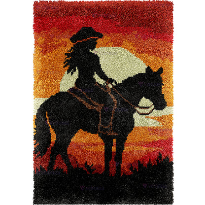 Veirousa Sunset Cowgirl Large Size Latch Hook Rug Kit