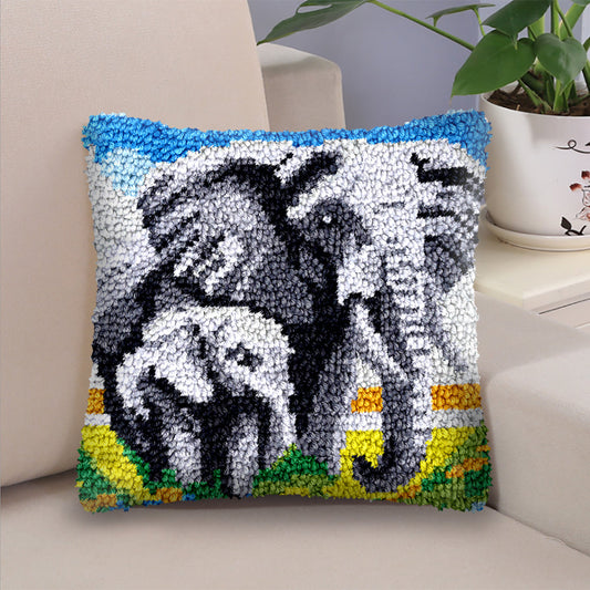 Veirousa Two Elephants Latch Hook Pillow Kit