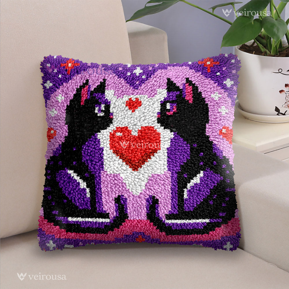Veirousa Valentine's Day Cat Latch Hook Pillow Kit
