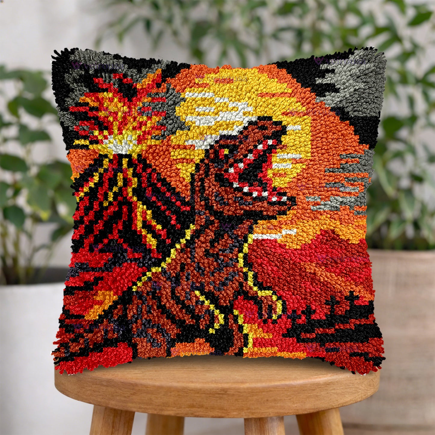 Veirousa Volcano Roaring Rex Latch Hook Pillow Kit