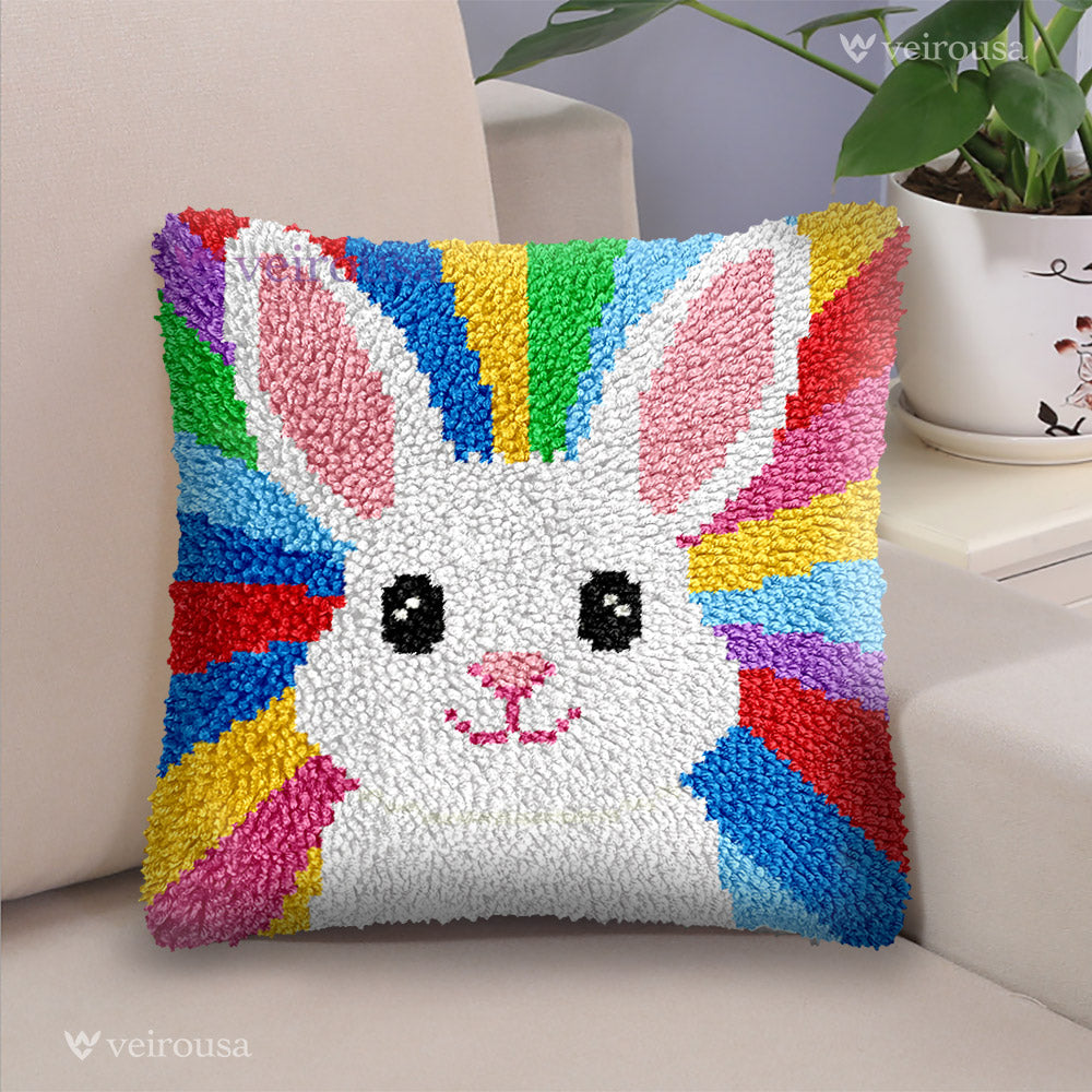 Veirousa White Rabbit Latch Hook Pillow Kit