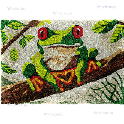 Veirousa Large Size Cute Forest Frog Latch Hook Rug Kit
