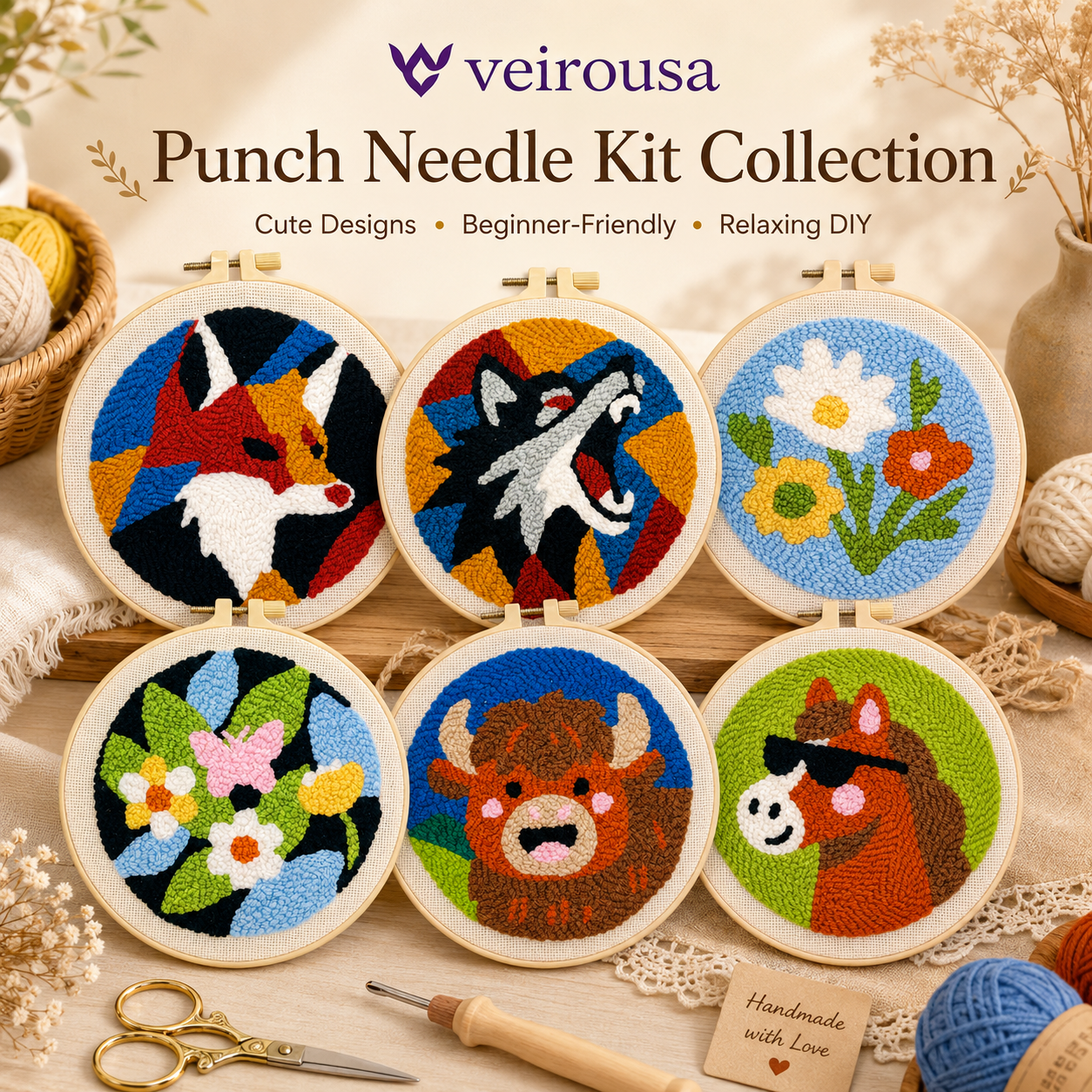 Sea Turtle & Seahorse Punch Needle Kit for Beginners