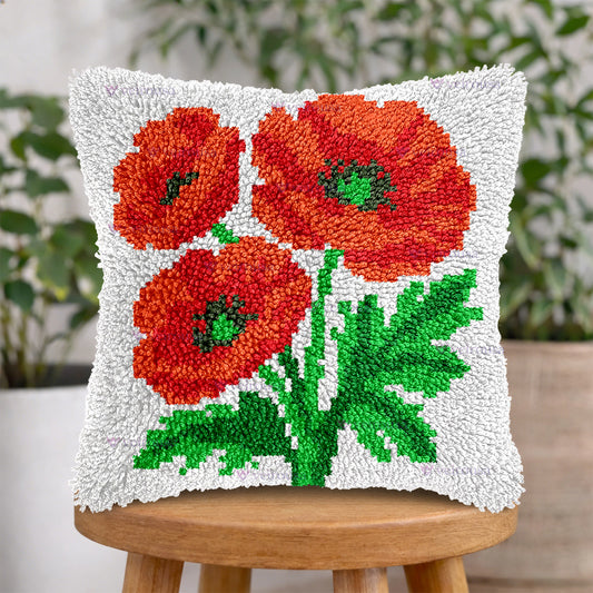 Three Poppies Flower Latch Hook Pillow Kit